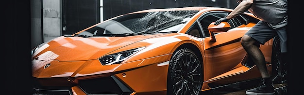 Man Cleaning Sports Car with Microfiber Cloth