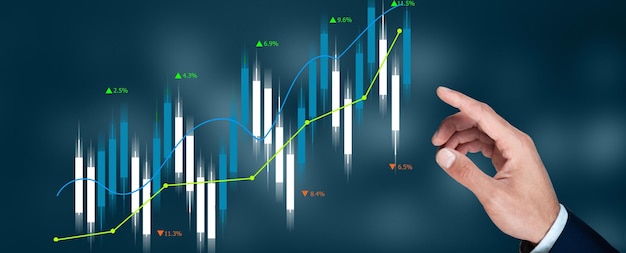 A man clicks on a candlestick chart