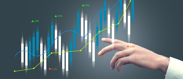 A man clicks on a candlestick chart