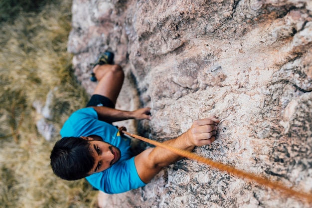 Man climbing rock