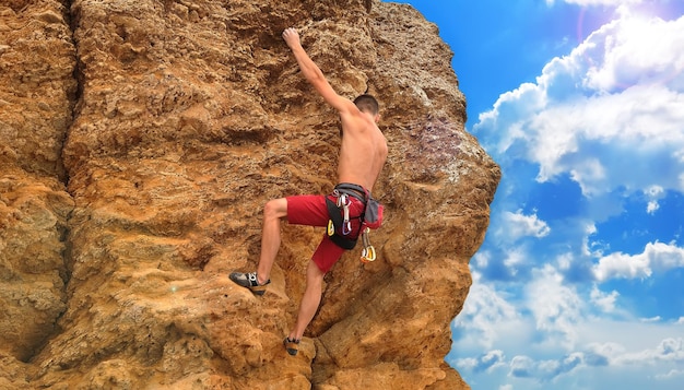 Man climbing on rock