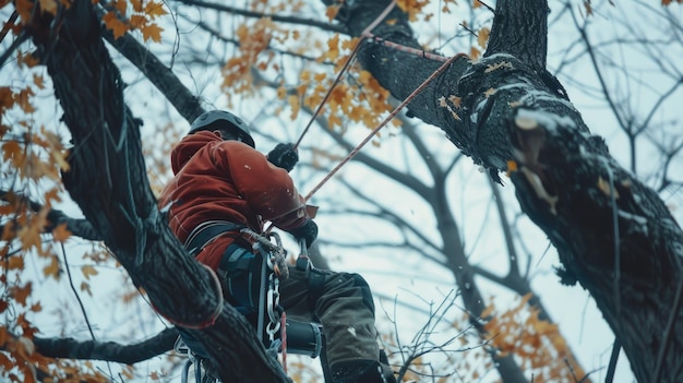 Man Climbing Tree in Red Jacket