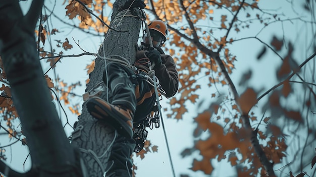 Man Climbs Tree with Rope