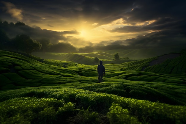 man on a coffee field