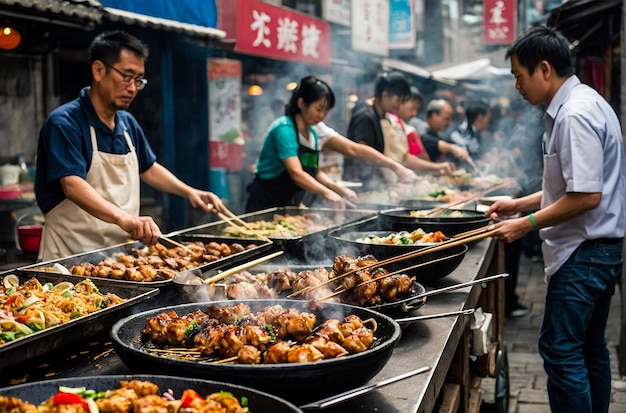 a man cooking food in a restaurant with a sign that says quot chinese quot