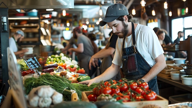 a man cooking in a kitchen with a chef in the background