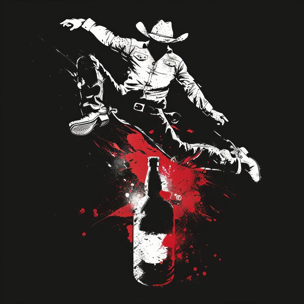 Photo a man in a cowboy hat is jumping with a bottle of beer