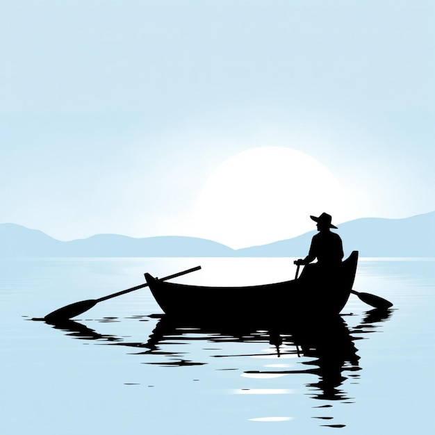 a man in a cowboy hat is rowing a boat in the water