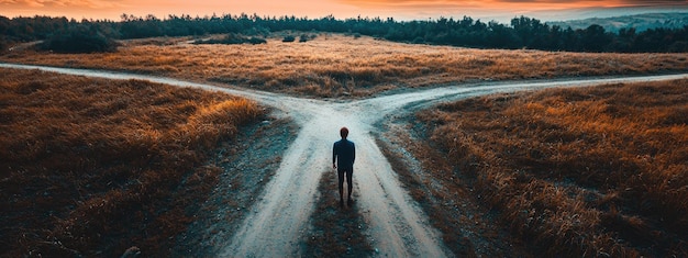 Photo a man at a crossroads selective focus