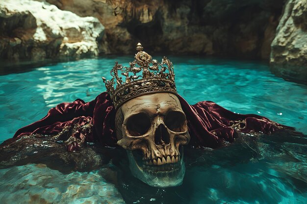 Photo a man in a crown is laying in the water