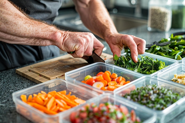 Photo a man cutting vegetables with a knife and a knife