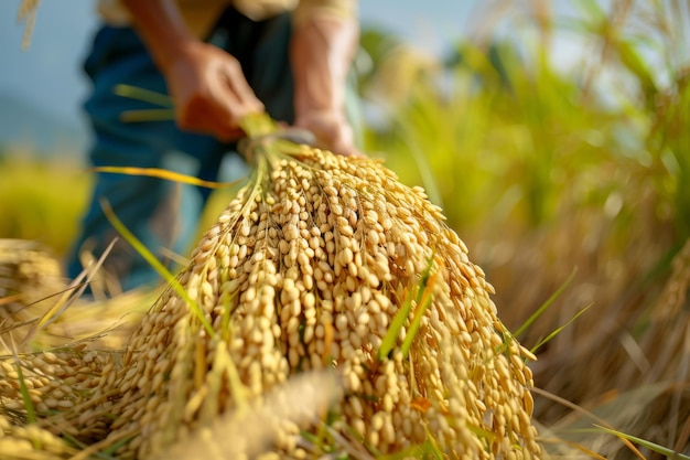 Man Cutting Wheat in Field