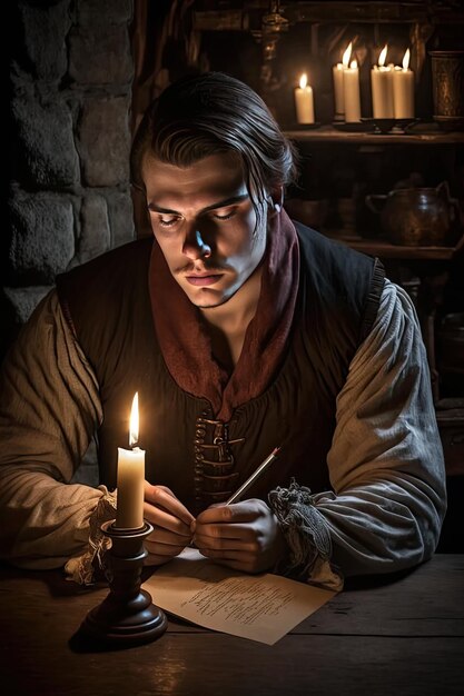 Photo a man in a dark room with a candle and a candle