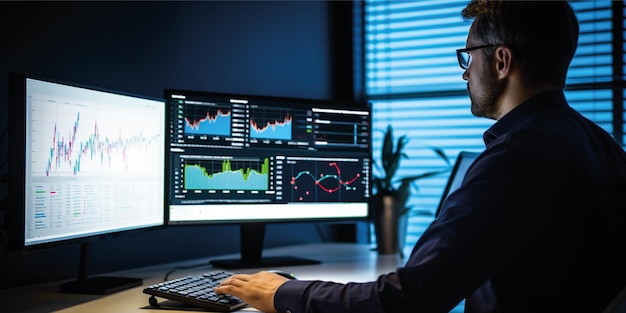 a man data analysis infront of computer