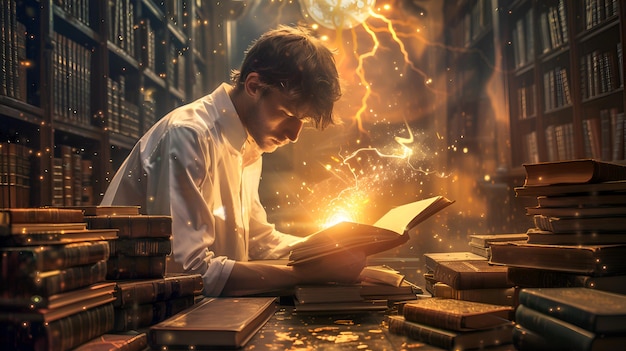 Man Discovering Magic in a Book