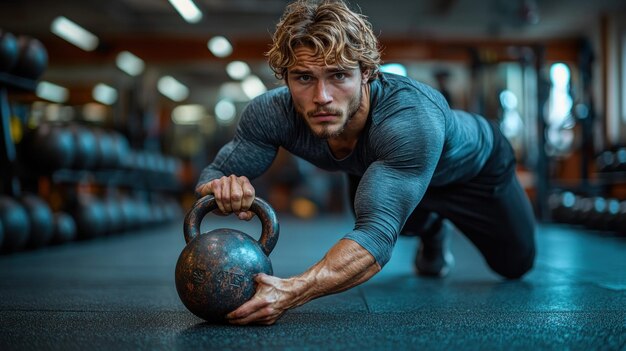 Man Doing Kettlebell Workout