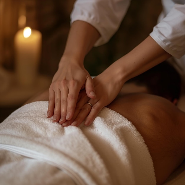 Man doing massage in a spa by a woman