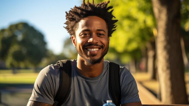 Man doing sports outside with water bottle in hand