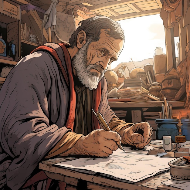 man drawing with pens and pencils in the style of painting and writing tools