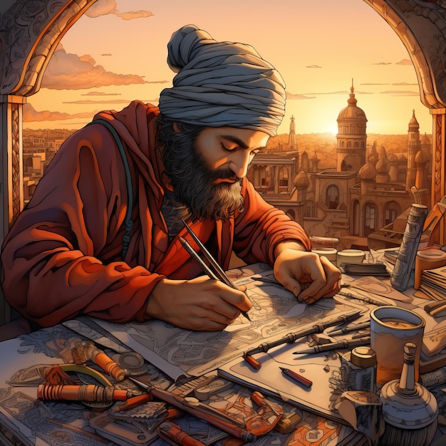 man drawing with pens and pencils in the style of painting and writing tools