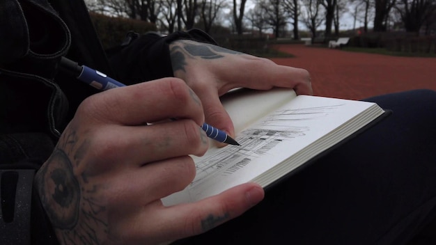 A man draws a sketchbook