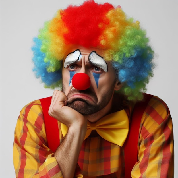 a man dressed as a clown on a white background