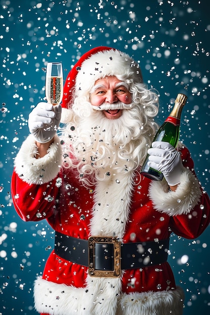 Photo a man dressed as santa claus holding a glass of champagne