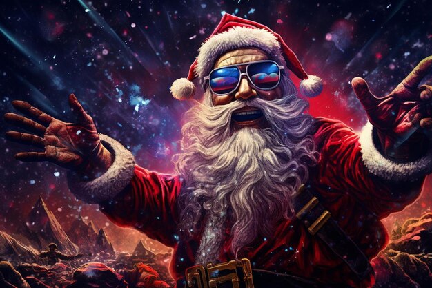 Photo a man dressed as santa claus with sunglasses on