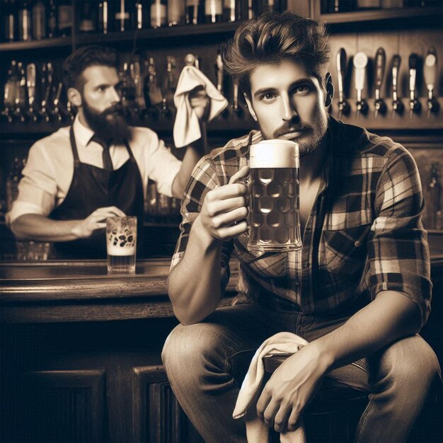 Photo a man drinking beer celebrating beer day