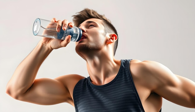 Man drinking water after a workout isolated with white highlights