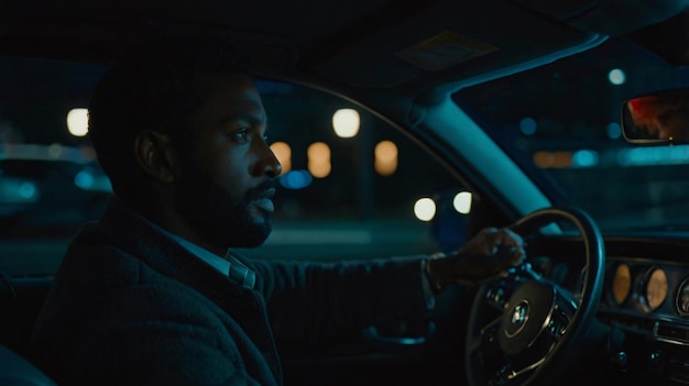 a man driving a car with a sign that says no smoking