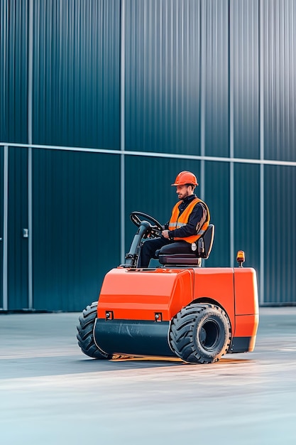 Photo a man driving a red tractor with the word quot on the side of it