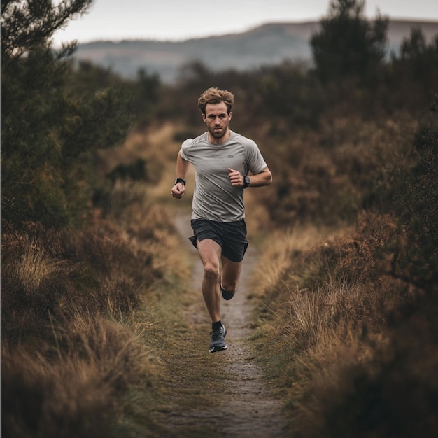 Photo a man engaged in a longdistance run with various intervals and terrain changes