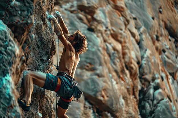 Man Engaged in Rock Climbing Activity