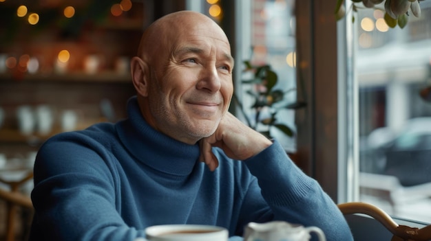 Man Enjoying Coffee at Cafe