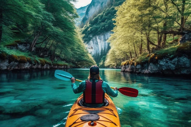 A man enjoying an eco friendly activity such as kayaking Kayaker on the scenic lake Generative AI