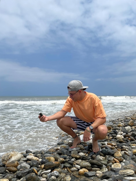 Man enjoying the sea on a sunny day