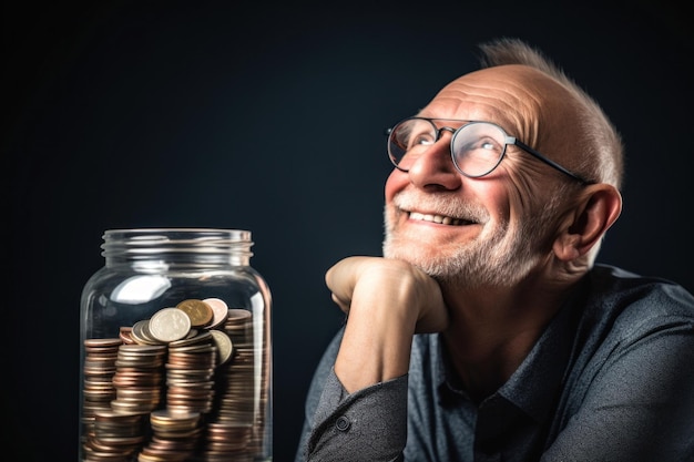 Man Examining a Jar of Coins