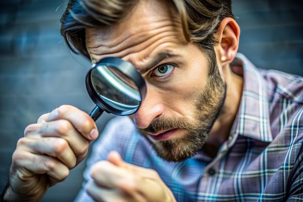 Photo a man examining micro object by a magnifying glass