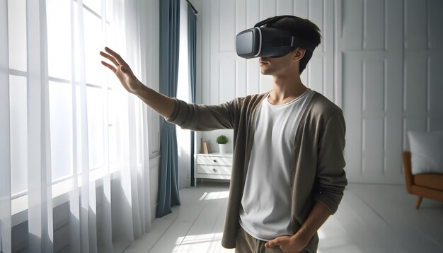 Man Experiencing Virtual Reality in Bright Room