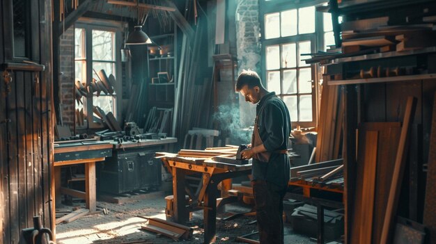 a man in a factory with a hammer in his hand