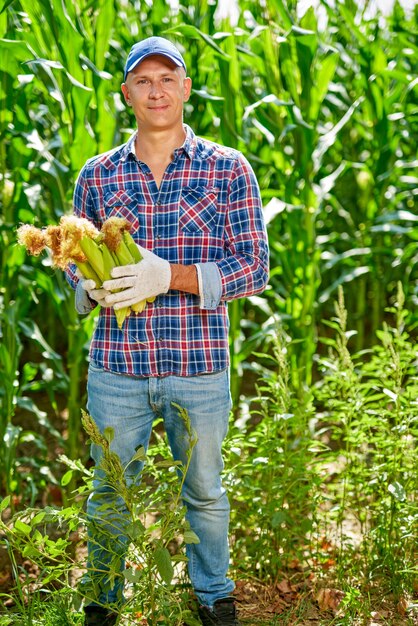 Man farmer with a crop of corn.