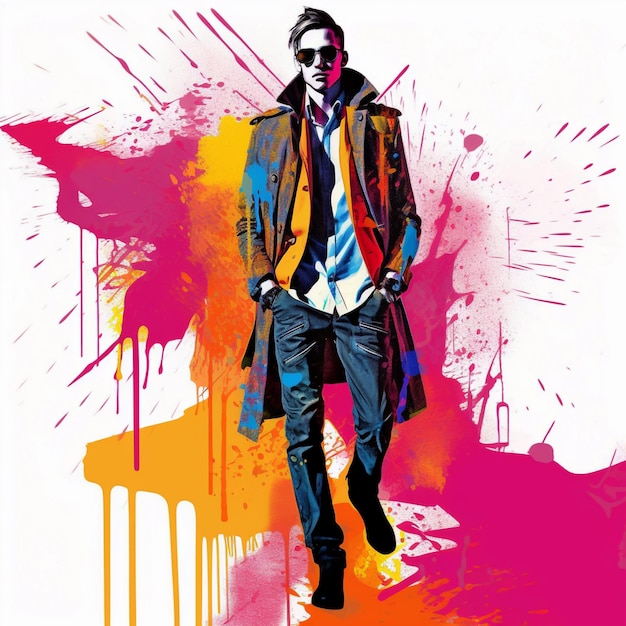 Man Fashion illustration in vibrant and bold colors