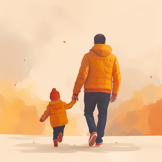 man or father holding childs hand simple illustration