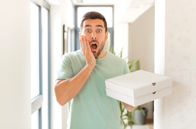 man feeling shocked and scared, man looking terrified with open mouth and hands on cheeks