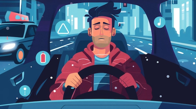 Photo a man feeling sleepy while driving