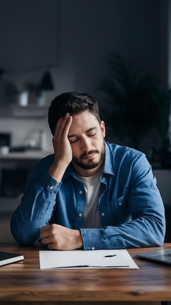 Man feeling sleepy while working from home