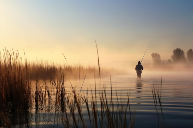 Man Fishing in Water