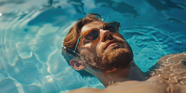 Man floating in pool