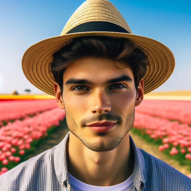 A man in flower field